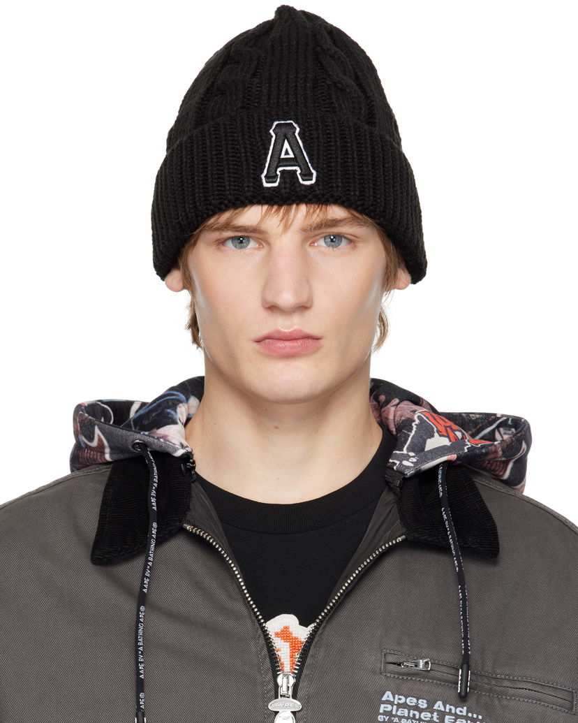 Шапка AAPE by A Bathing Ape A Bathing Ape Aape Main Knit Beanie with Logo чорний | AAPHTM5288XXNBKX