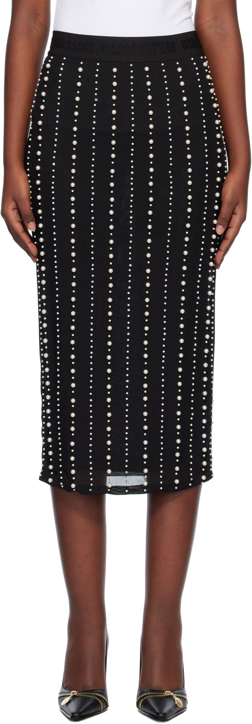 Спідниця Versace Embellished Midi Skirt чорний | E77HAEI06_ECJM01