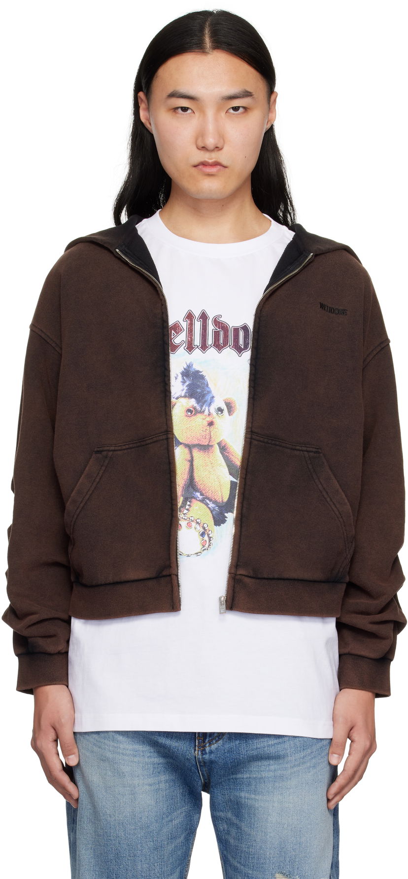 Світшоти We11done We11done Wrinkled Zip-Up Hoodie Коричневий | WD-TJ0-25-830-U-BK