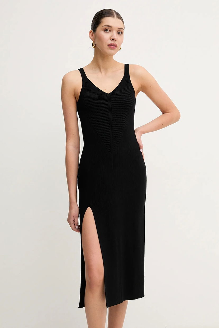 плаття Lacoste Lacoste Midi Knit Dress with V-Neck and Slit чорний | EF9270