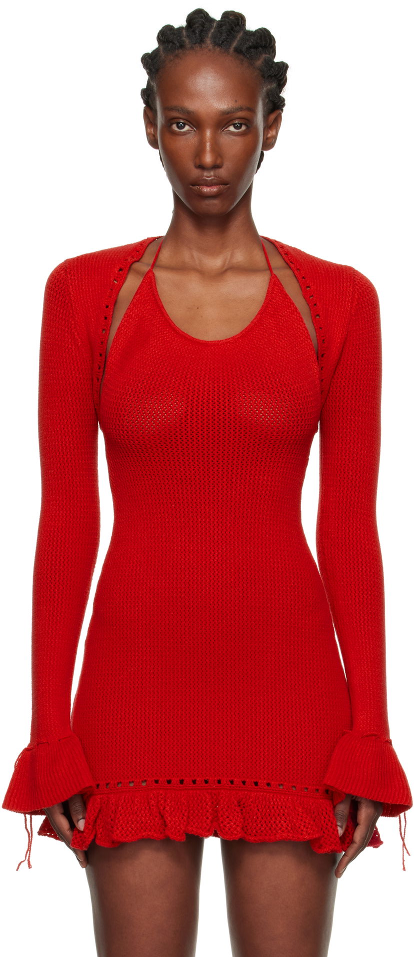 Cветр GUIZIO Guizio Crochet Ruffle Sleeve Bolero Cardigan Червоний | P25705S019