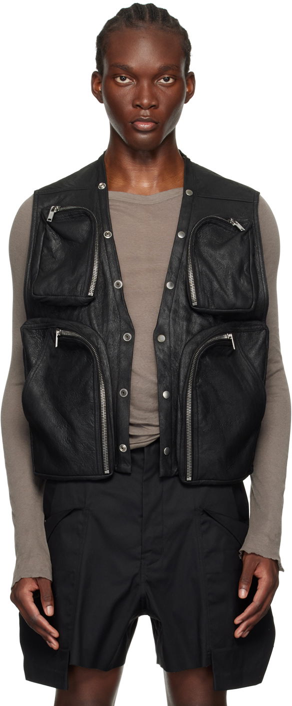 Жилет Rick Owens Black Porterville Leather Cargo Vest чорний | RU02D6767 LBA