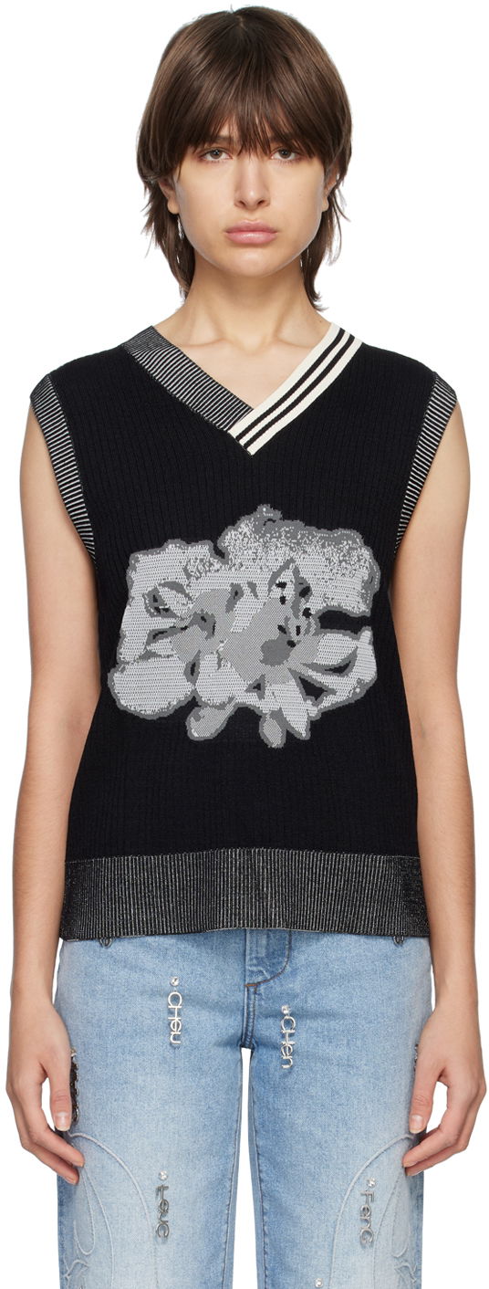 Cветр Feng Chen Wang Feng Chen Wang Floral Sleeveless Vest чорний | FUS15KT07