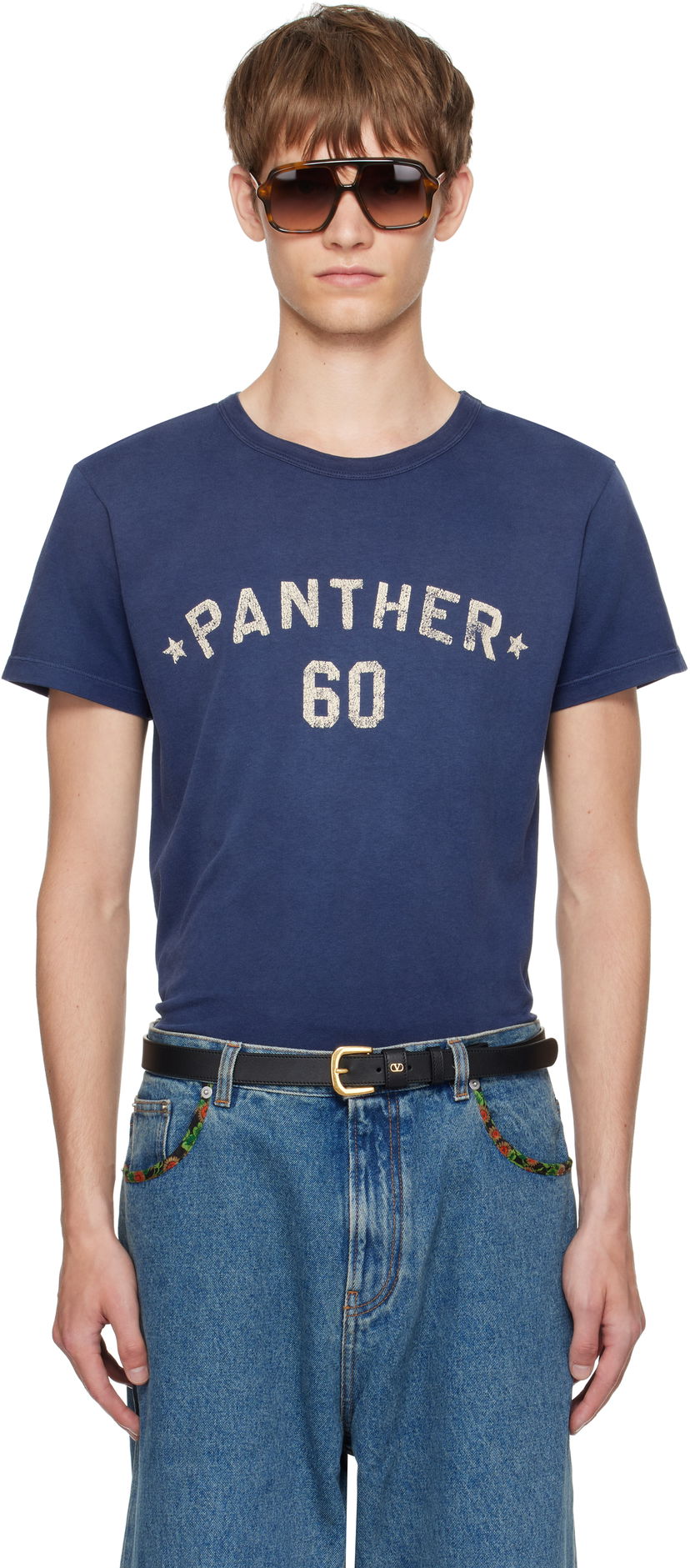 Футболка Valentino Valentino 'Chez Valentino' Panther 60 Graphic T-Shirt Синій | 7V3MG17EAYD