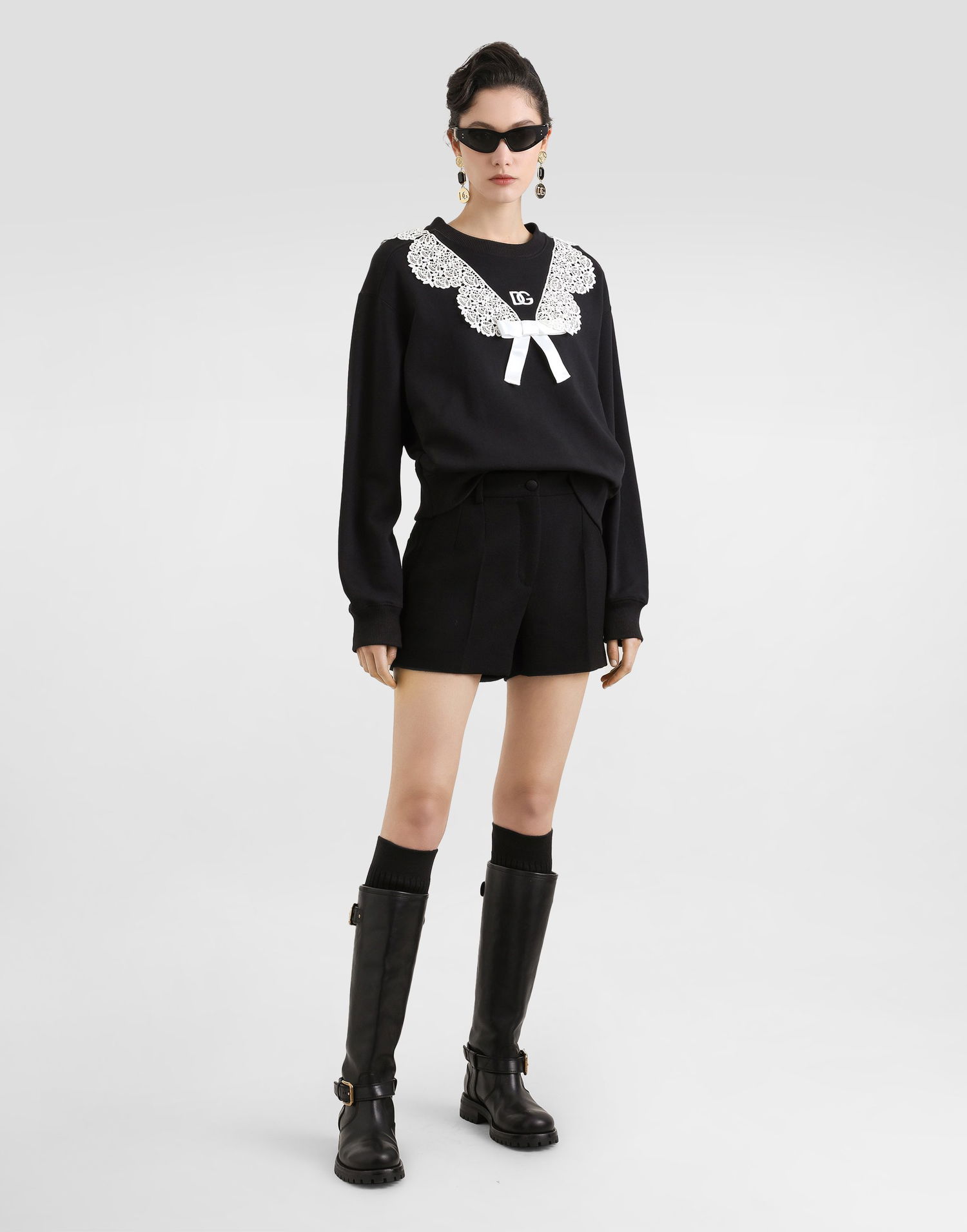 Світшоти Dolce & Gabbana Sweatshirt With Macramé And Bow чорний | F9S43ZGDC6EN0000, 1