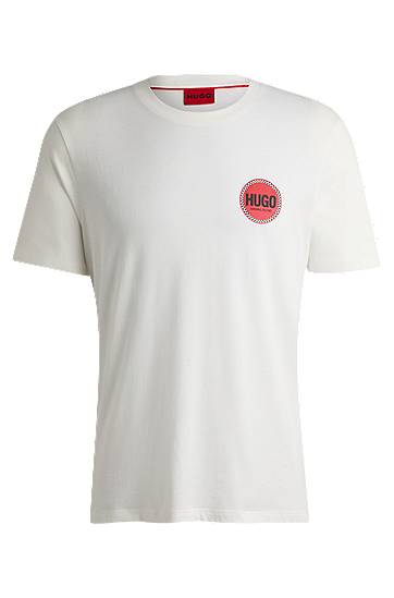 Футболка BOSS HUGO Men's Cotton-Jersey T-Shirt with Racing Logo білий | 50530641