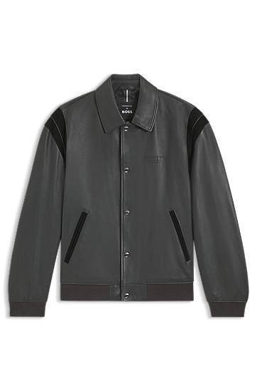 Куртка BOSS Porsche x BOSS Leather Jacket with Contrast Details Сірий | 50543223