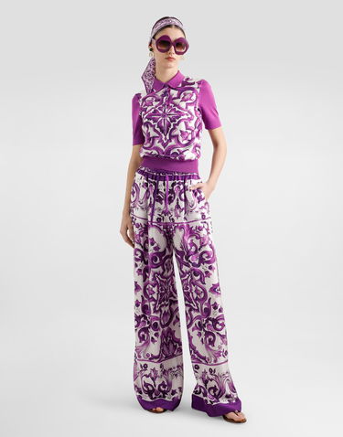 Штани Dolce & Gabbana Dolce & Gabbana Majolica-Print Twill Trousers Фіолетовий | FTDBNTHI1Y8I23TN, 1