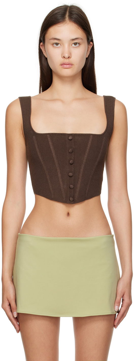 Безрукавка GUIZIO Guizio Corset Knit Camisole Коричневий | DGF22C1018NY_BRN