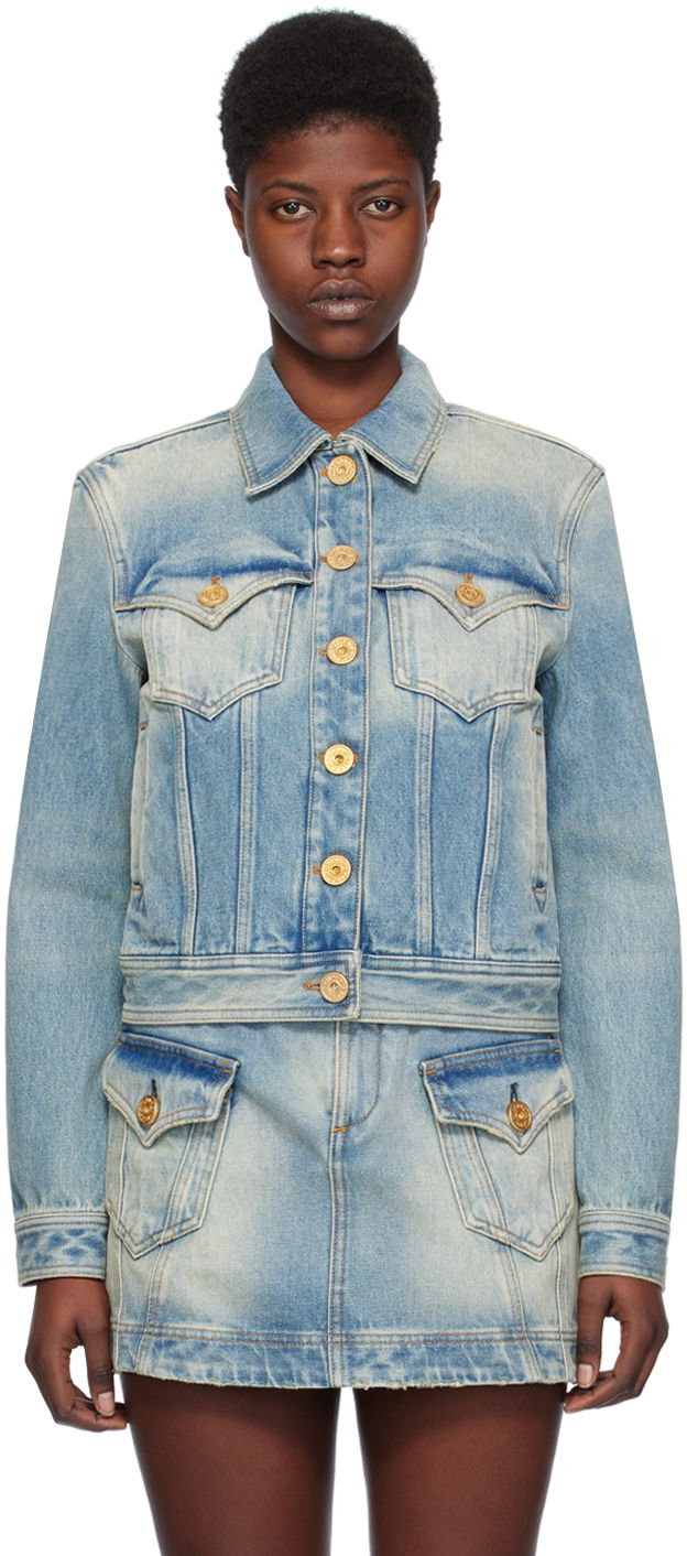 Куртка Balmain Vintage Denim Jacket Бірюзовий | CF1TC130DE04