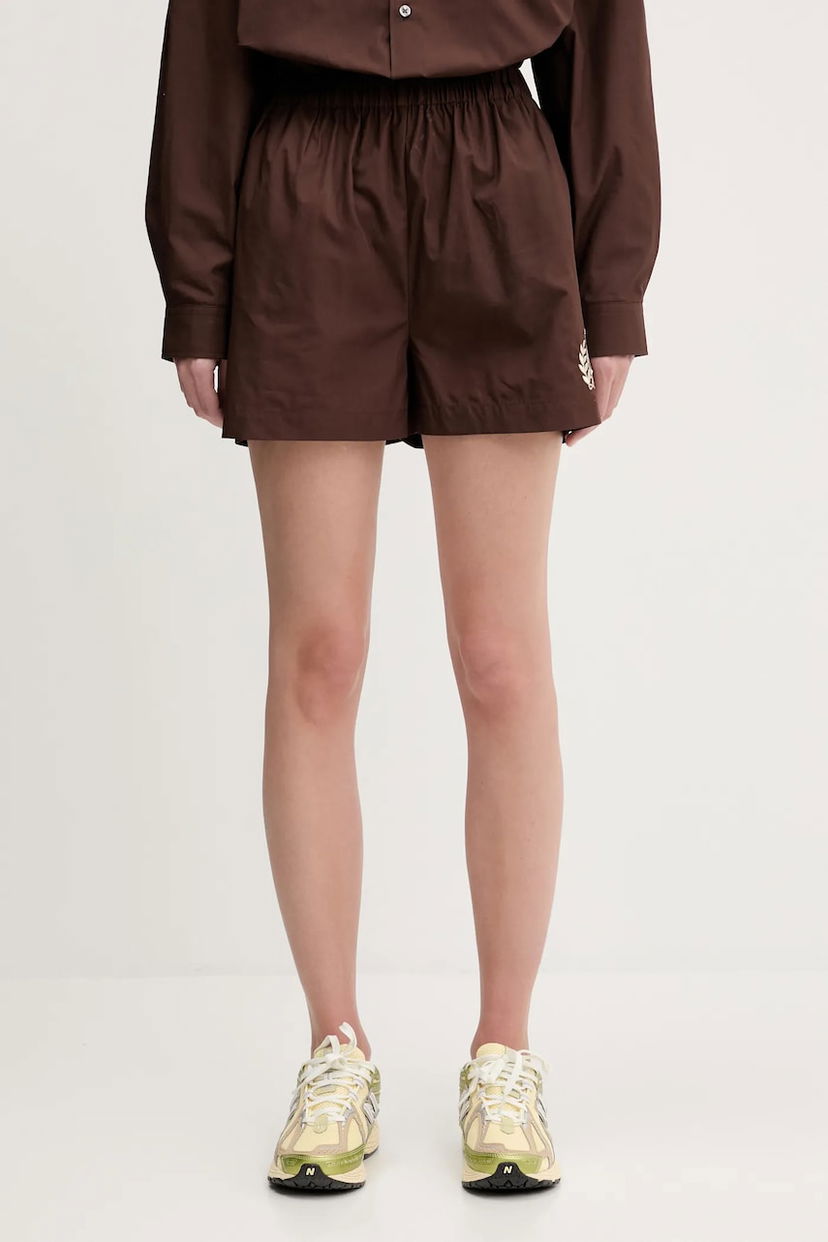 Шорти Sporty & Rich Sporty & Rich H&W Crest Poplin High Waist Shorts Коричневий | SH012612241BR03