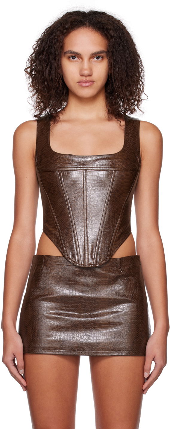 Спідниця Miaou Miaou Campbell Faux Leather Corset Tank Top Коричневий | 7020PYPCPY
