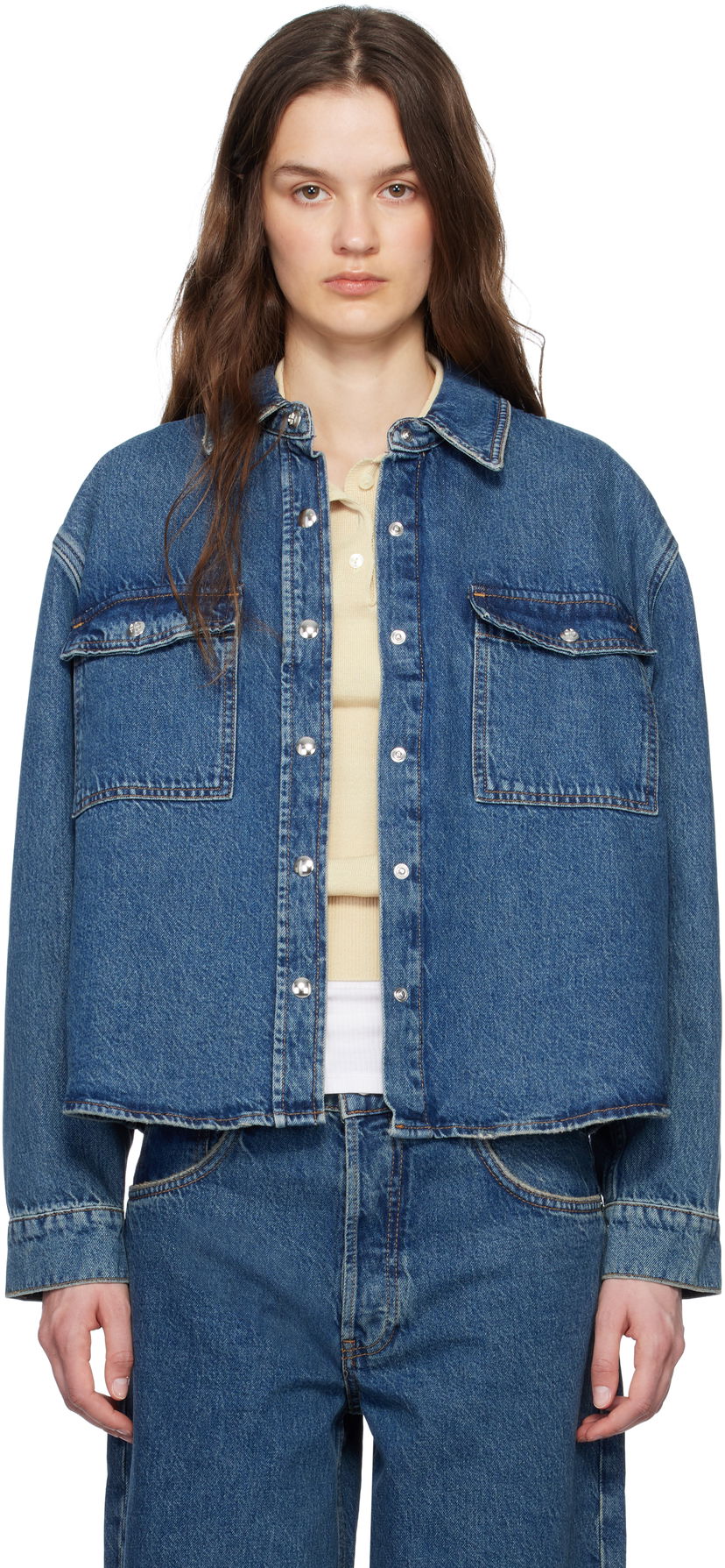 Куртка Anine Bing ANINE BING Paxton Cropped Denim Shirt Синій | A-07-10673-WHD47