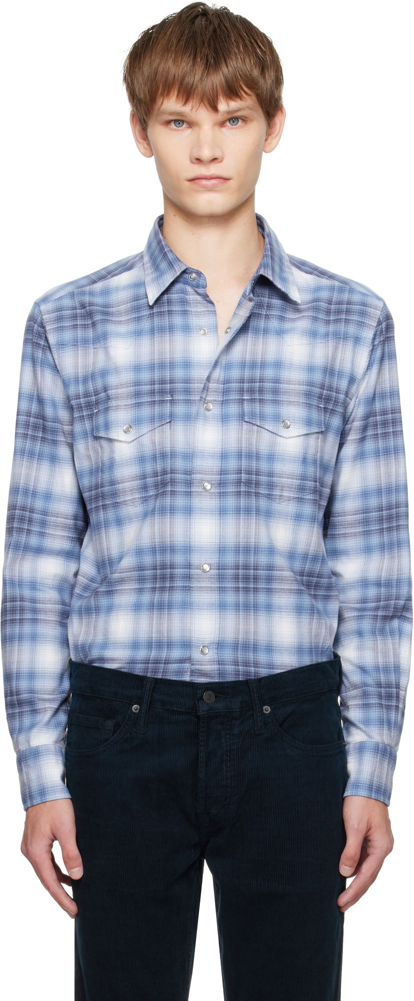Сорочка Tom Ford TOM FORD Check Western Shirt Синій | HDS001-FMC243