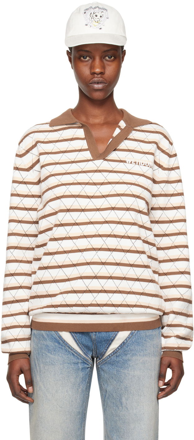 Сорочка поло We11done Striped Long Sleeve Polo бежевий | WD-KT0-24-639-U-BR