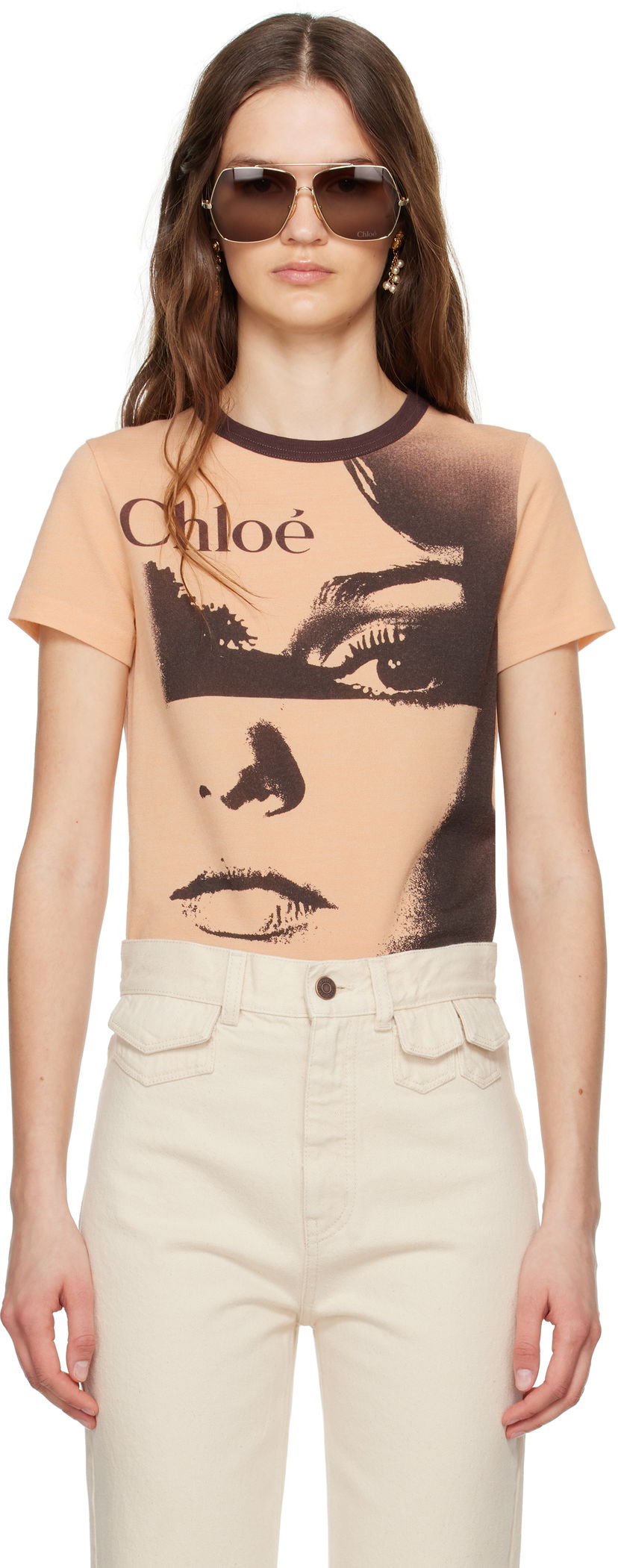 Футболка CHLOÉ Chloé Crewneck Logo Graphic T-Shirt бежевий | CH25UJH11189