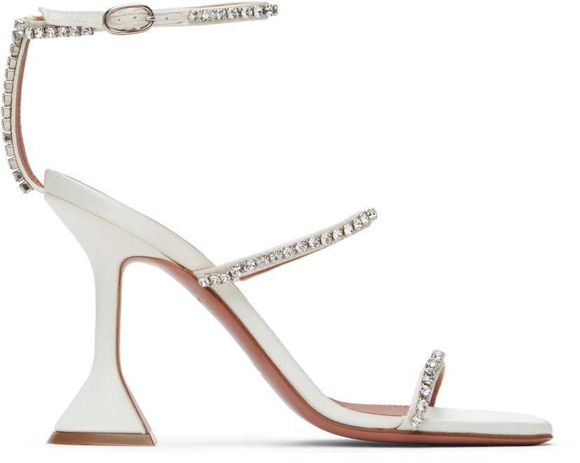 Кросівки та взуття Amina Muaddi Gilda Crystal-Embellished Satin Heeled Sandals білий | GILDA SANDAL SATIN