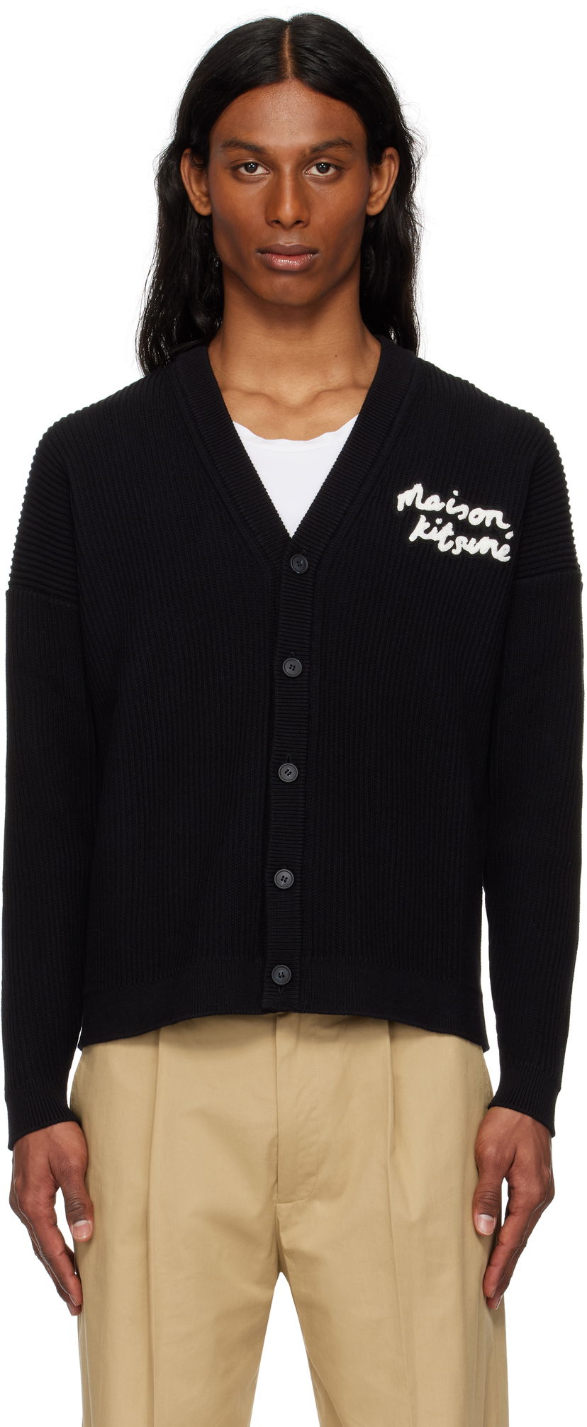 Cветр MAISON KITSUNÉ Handwriting Comfort Ribbed Cardigan by Maison Kitsuné чорний | OM00505KT1126