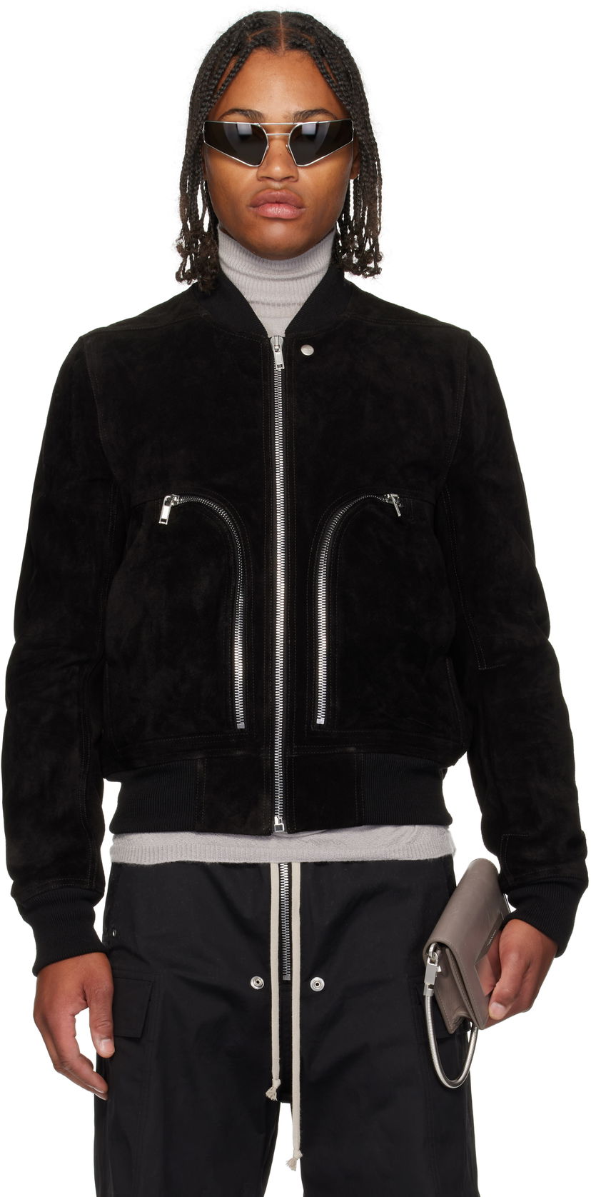 Куртка бомбер Rick Owens Rick Owens Concordians Bauhaus Suede Flight Jacket чорний | RU02E1749 LCS