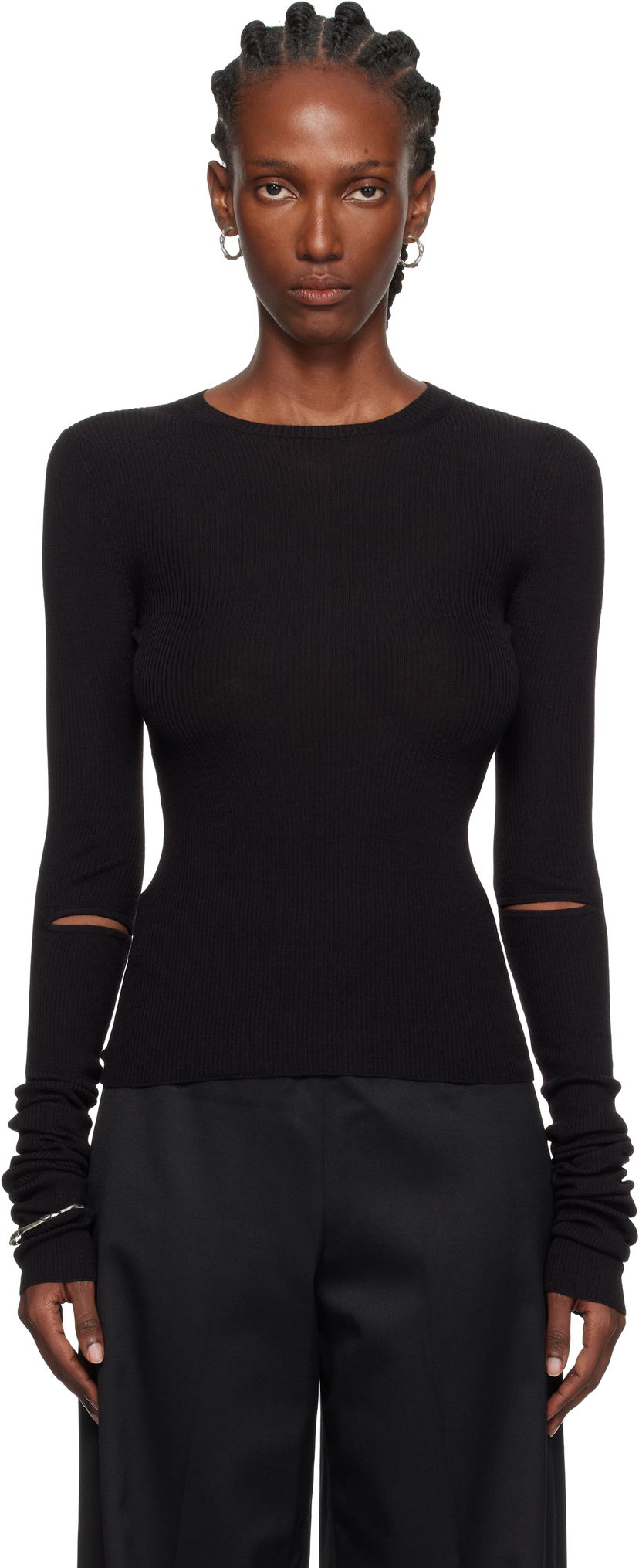 Cветр Ann Demeulemeester Ann Demeulemeester Lyell Elbow Cutout Fitted Sweater чорний | 2520-W-KN02-KN043-099