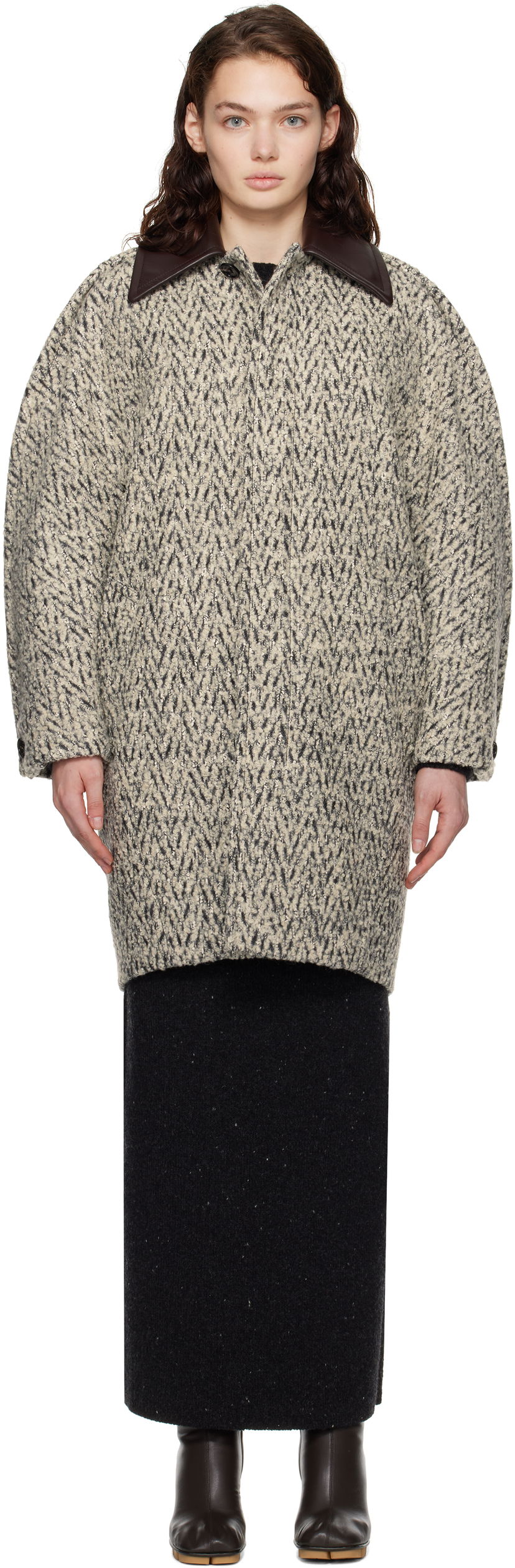 Пальто Bottega Veneta Wool Boucle Chevron Coat бежевий | 810396 V4M20