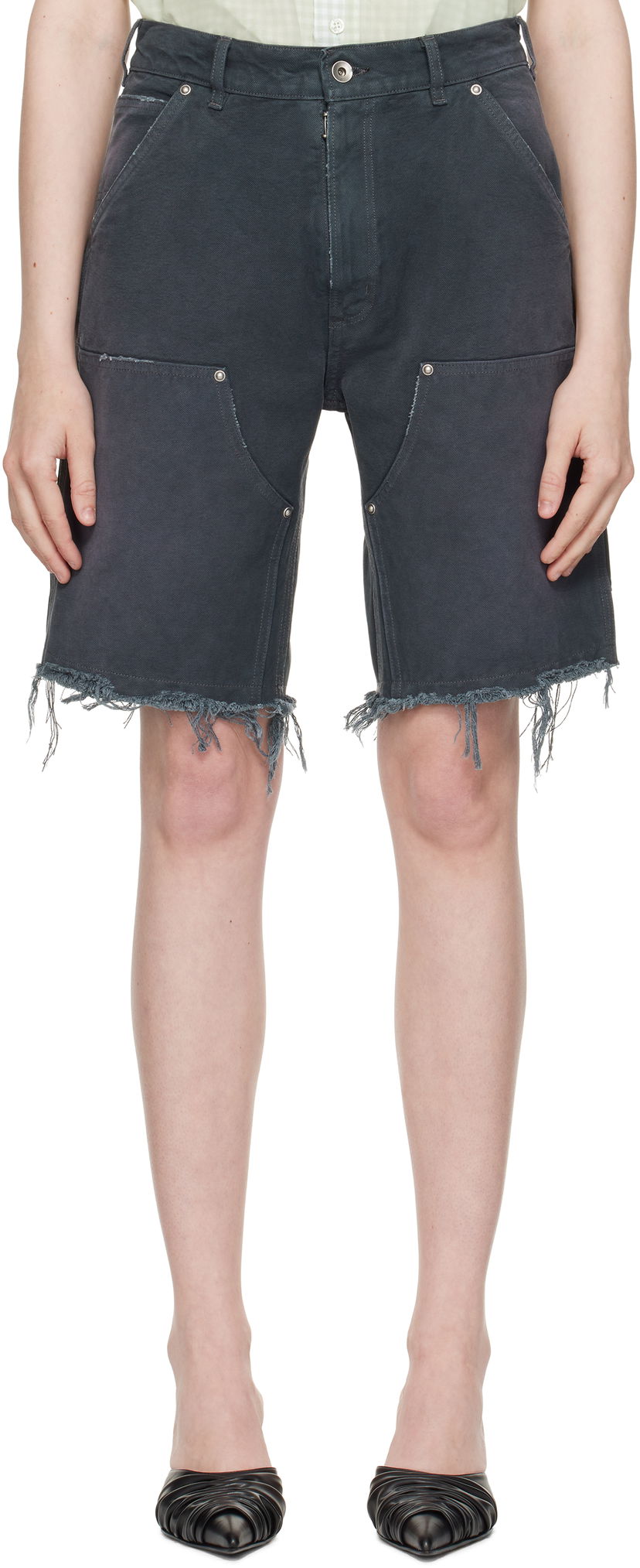 Шорти Maison Margiela Maison Margiela Studded Denim Shorts Сірий | S50MU0087 M35255