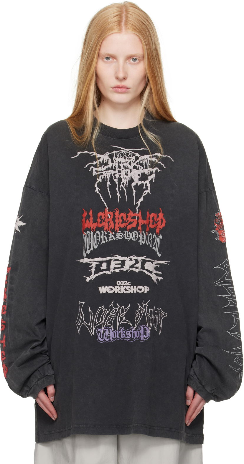 Футболка 032C 032c Telepresence Oversized Graphic Long Sleeve T-Shirt чорний | S25-URC-0271-050-W