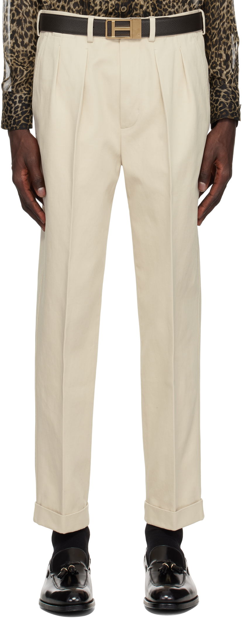 Штани Tom Ford TOM FORD Double Pleat Gabardine Trousers бежевий | SHP004-FMC187S25