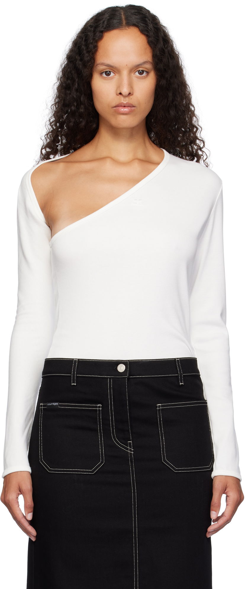Футболка Courrèges Slash Neck Long Sleeve Top білий | 424JTS158JS0070