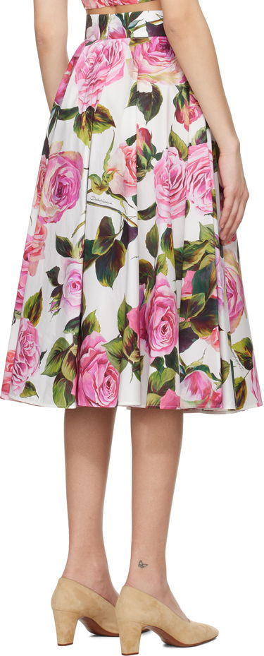 Спідниця Dolce & Gabbana Dolce&Gabbana Rose-Print Cotton Circle Midi Skirt білий | F4C1XT HS5S4, 2