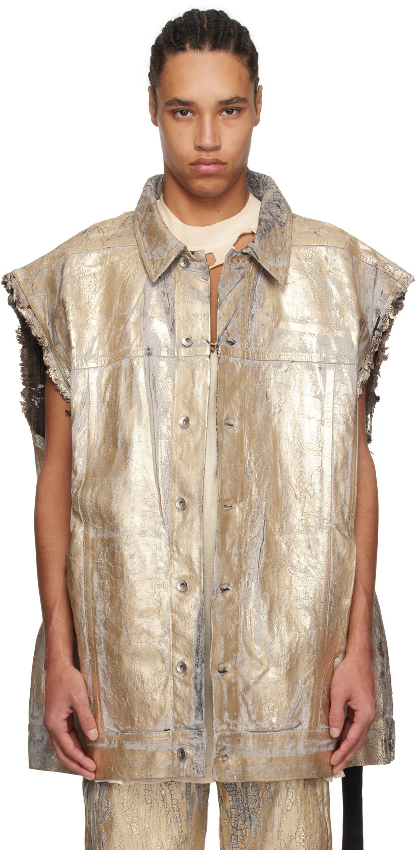 Жилет Rick Owens Rick Owens DRKSHDW Hollywood Jumbo Worker Sleeveless Denim Jacket Металік | DU01E3762 GMC