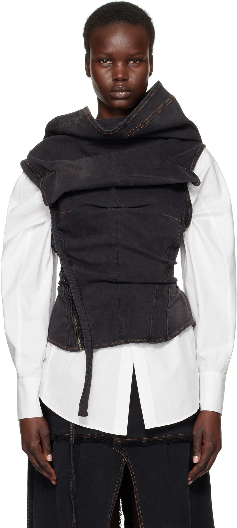 Кроп-топи Ottolinger Ottolinger Draped Denim Corset Top чорний | 2217010111