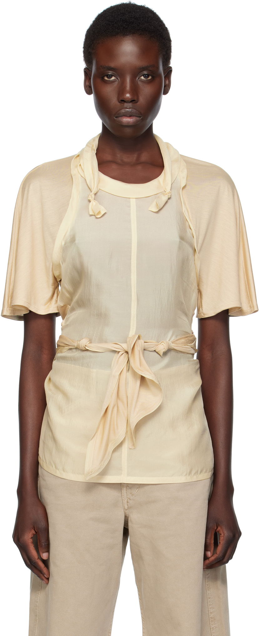 Футболки i безрукавка LEMAIRE Lemaire Mixed Fabric Knotted Top бежевий | TO1332 LF1373