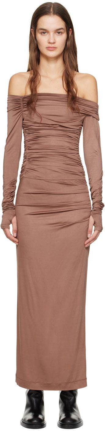 плаття Helmut Lang Off-The-Shoulder Maxi Dress Коричневий | N10HW603