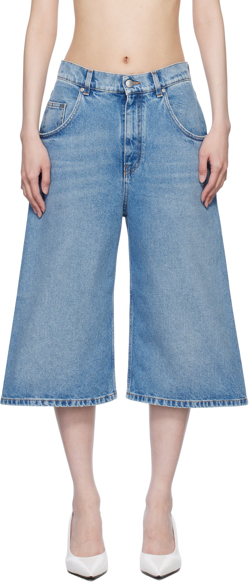 Шорти Stella McCartney Stella McCartney Vintage Wash Denim Wide Leg Shorts Синій | 6D03493SQH05
