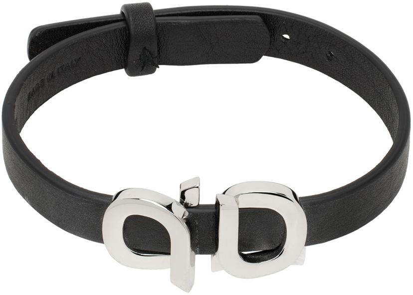 Браслет FERRAGAMO Salvatore Ferragamo Gancini Leather Bracelet чорний | 771334