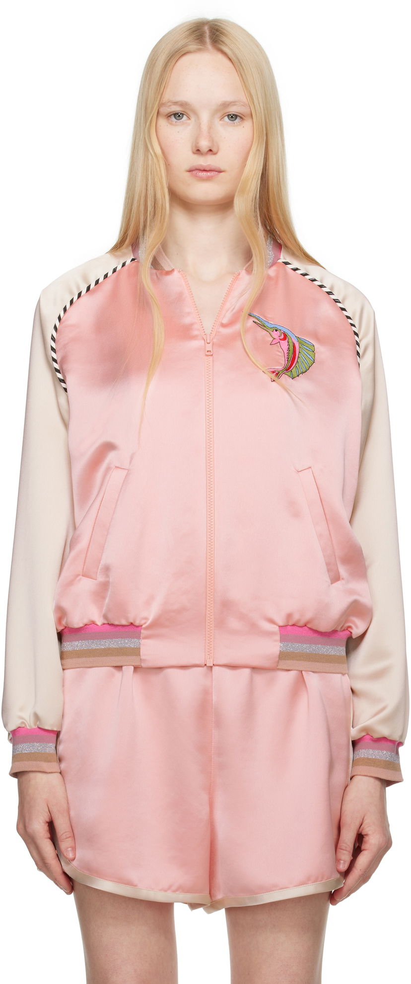 Куртка бомбер Anna Sui Anna Sui Satin Embroidered Souvenir Bomber Jacket Рожевий | 325D31