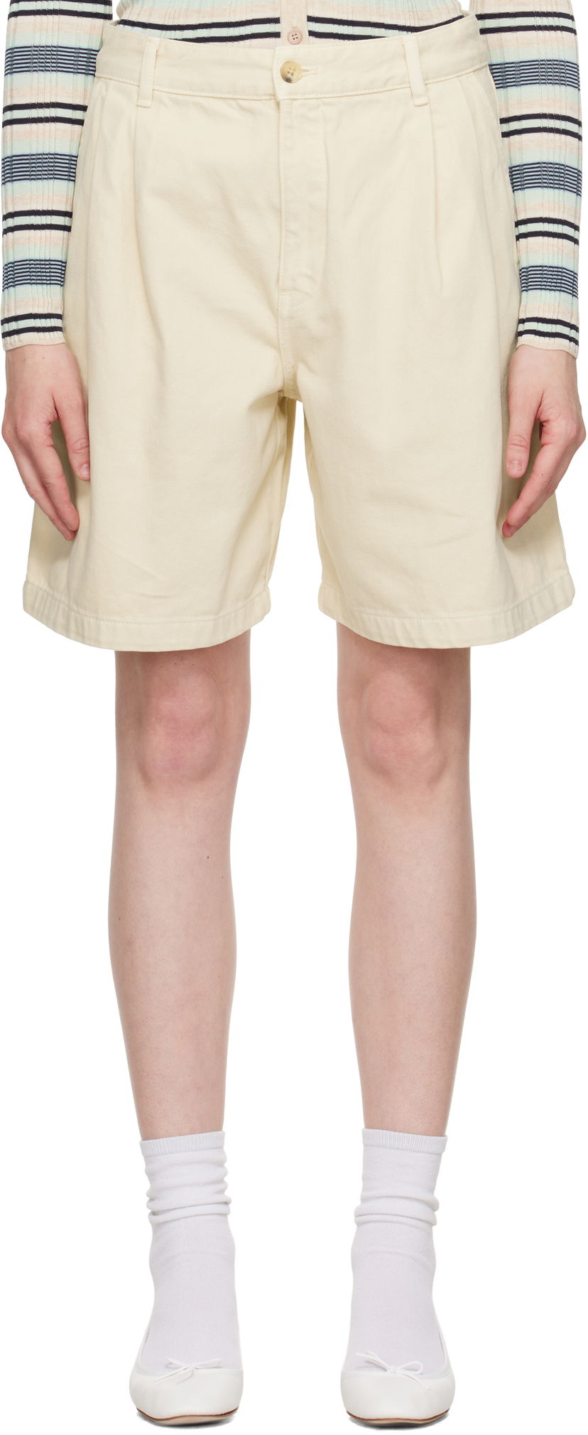 Шорти MAISON KITSUNÉ Maison Kitsuné Pleated Bermuda Denim Shorts Жовтий | OW01114WD4012
