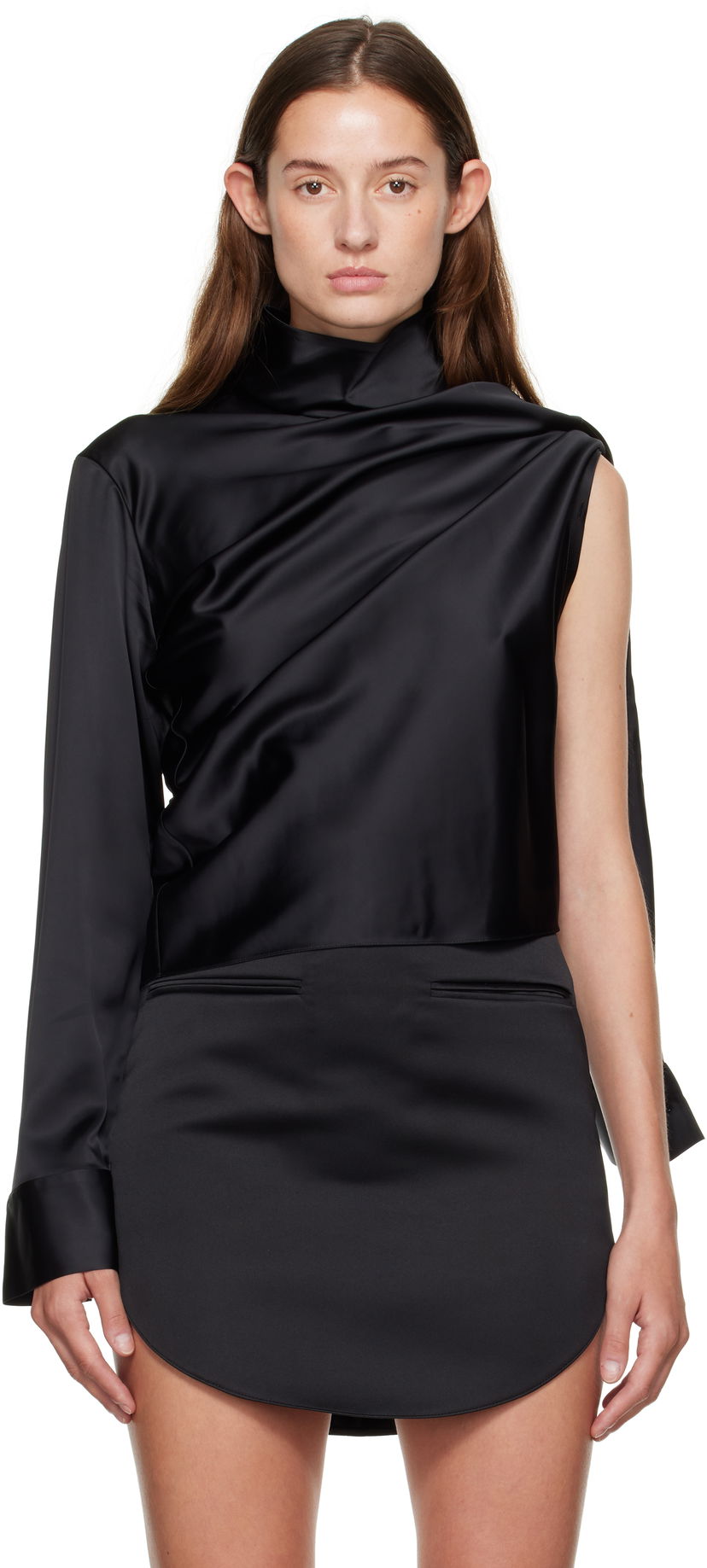 Сорочка Courrèges Courrèges Off-Shoulder Satin Top чорний | 325CCH094VI0073