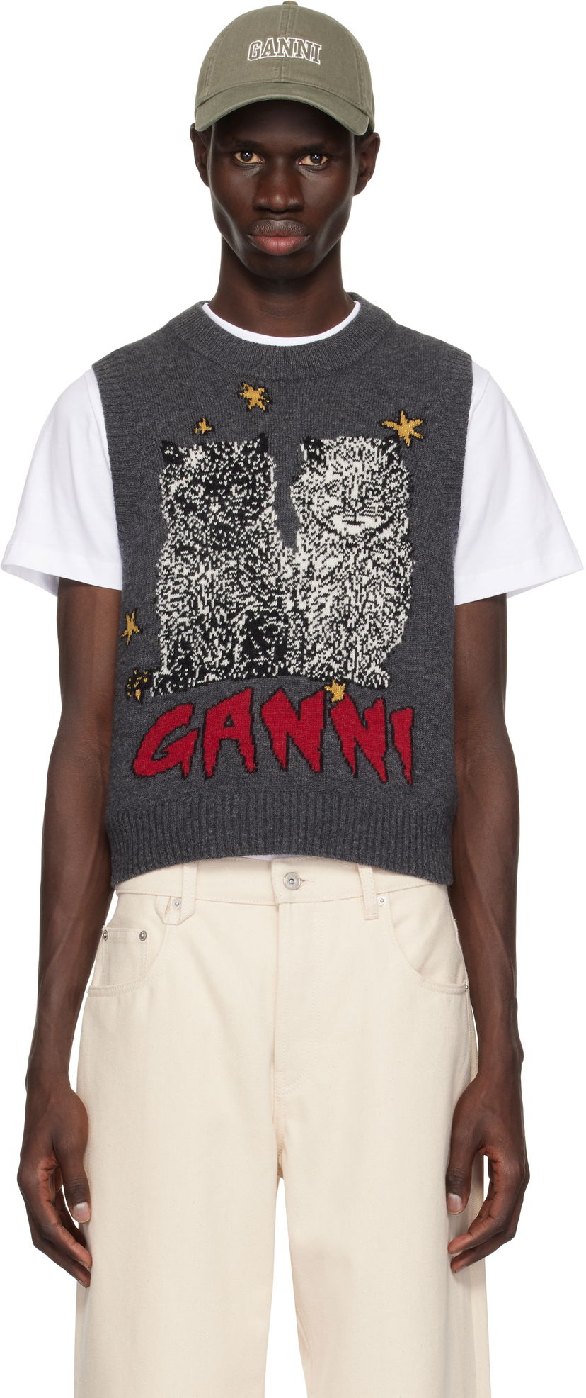 Cветр GANNI GANNI Graphic Cats Knit Vest Сірий | K2375