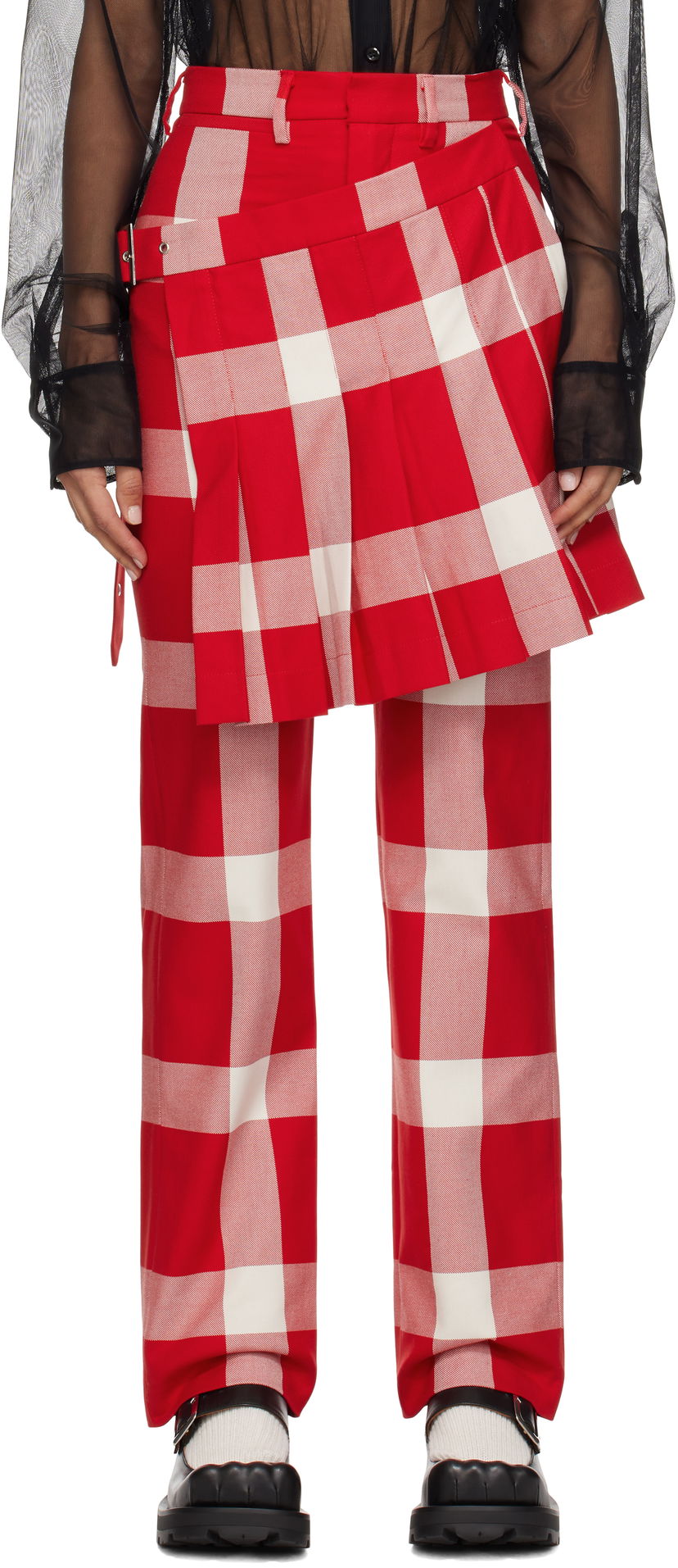 Штани Charles Jeffrey Loverboy Plaid Layered Trousers Червоний | 41030401