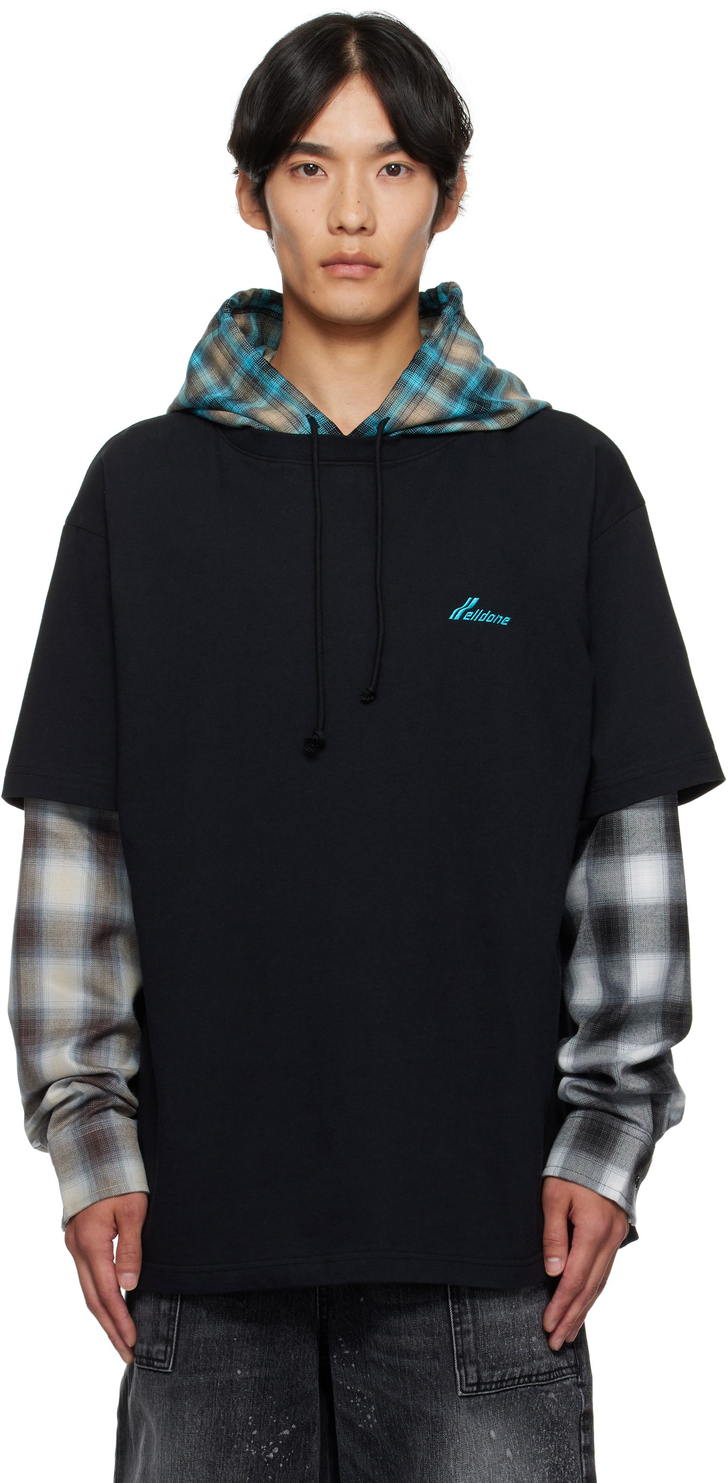 Футболка We11done We11done Checkered Layered T-Shirt чорний | WD-TT2-25-783-U-BK, 0