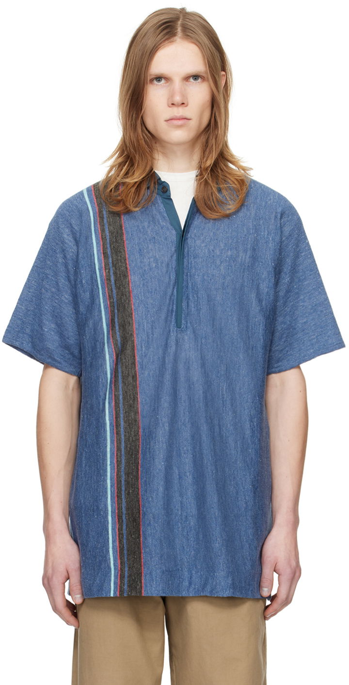 Сорочка поло The Row Striped Linen Shirt Синій | 531-Y713