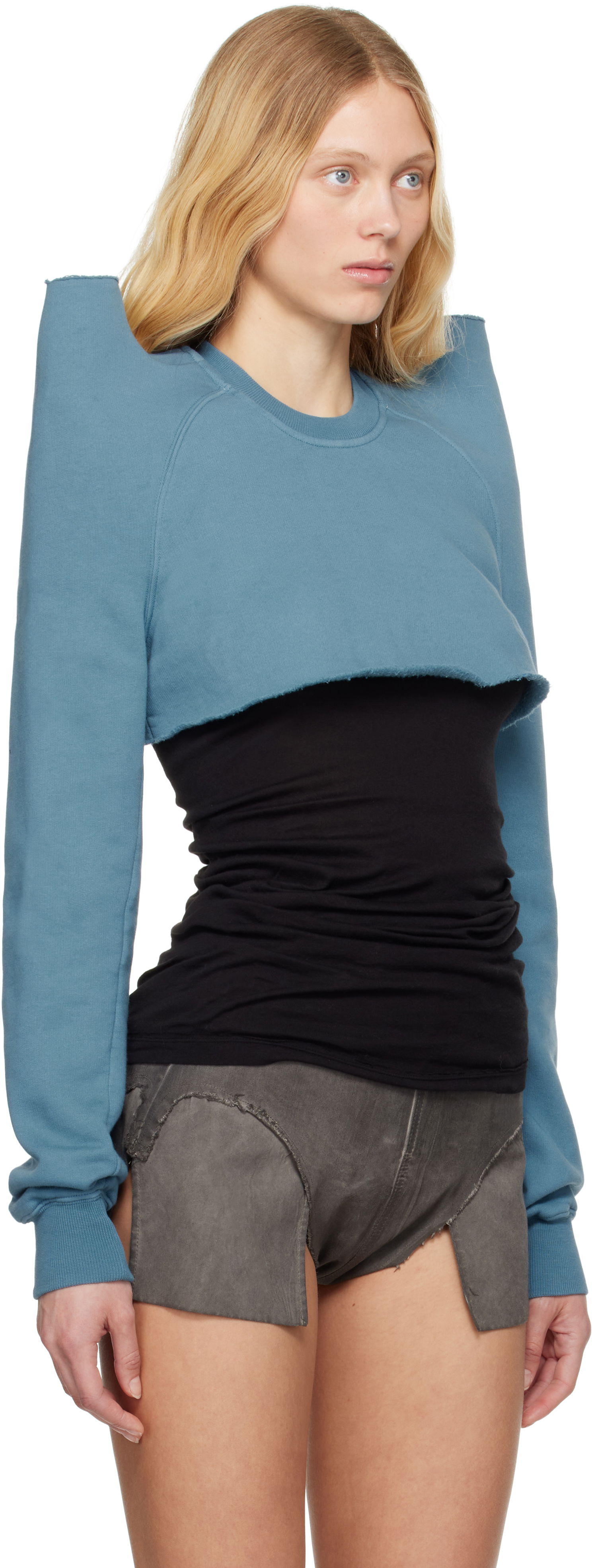 Cветр Rick Owens Rick Owens DRKSHDW Hollywood Cropped Sweatshirt Синій | DS01E3213 F, 1
