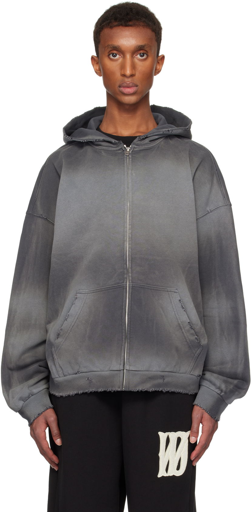 Світшоти We11done We11done Distressed Zip-Up Hoodie Сірий | WD-TJ3-24-833-U-CH
