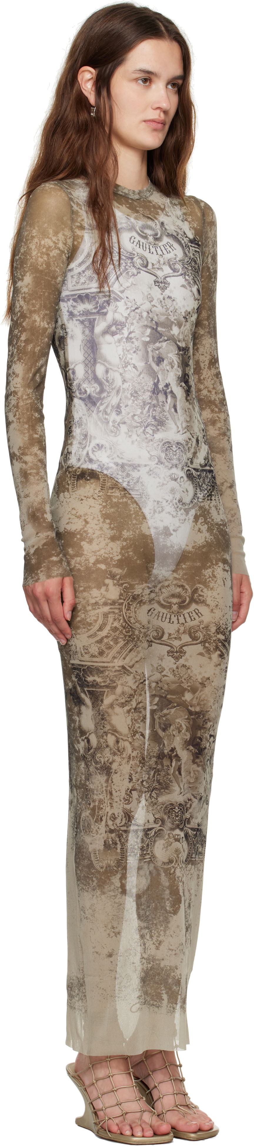 плаття Jean Paul Gaultier Jean Paul Gaultier 'The Long Médaillon' Mesh Maxi Dress бежевий | 25/03-W-DR023-M006P-6965, 1