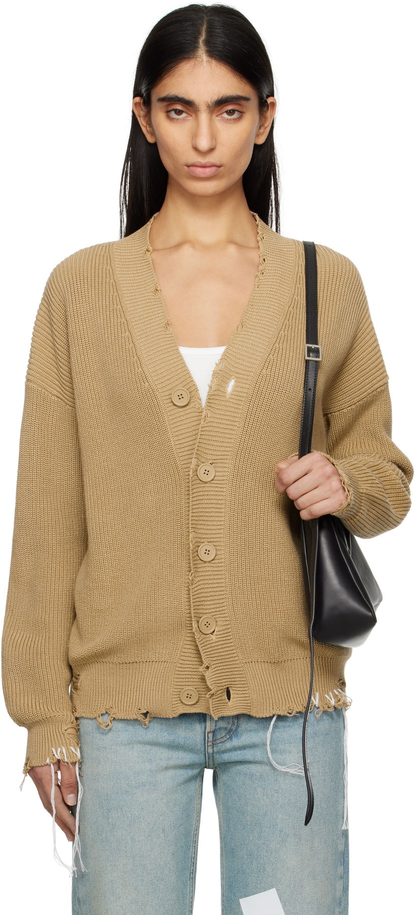Cветр Maison Margiela MM6 Maison Margiela Eaten Knit Cardigan бежевий | SH0HP0008 M13089