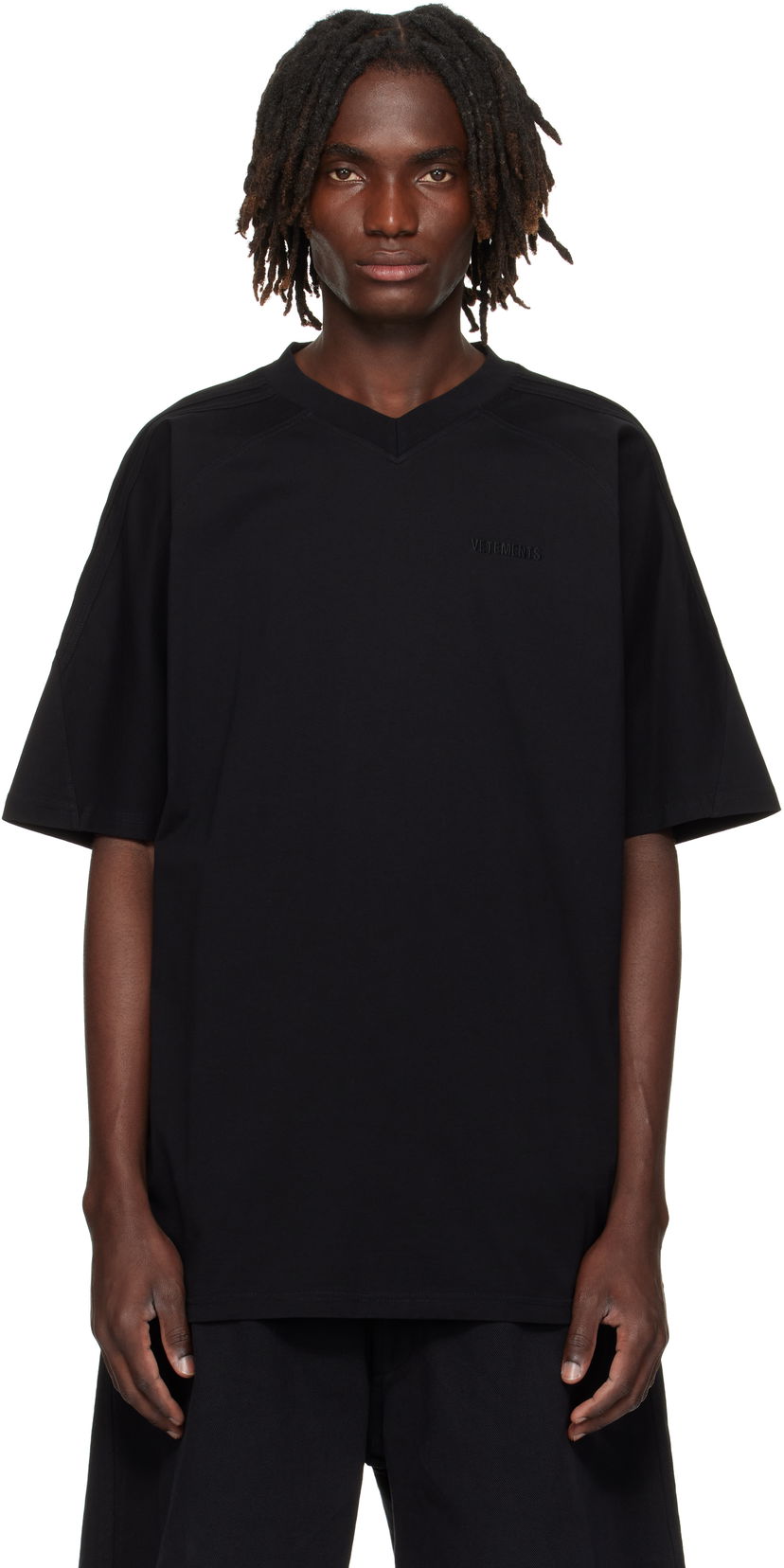 Футболка VETEMENTS Cut-Up V-Neck T-shirt чорний | UH76TR260B