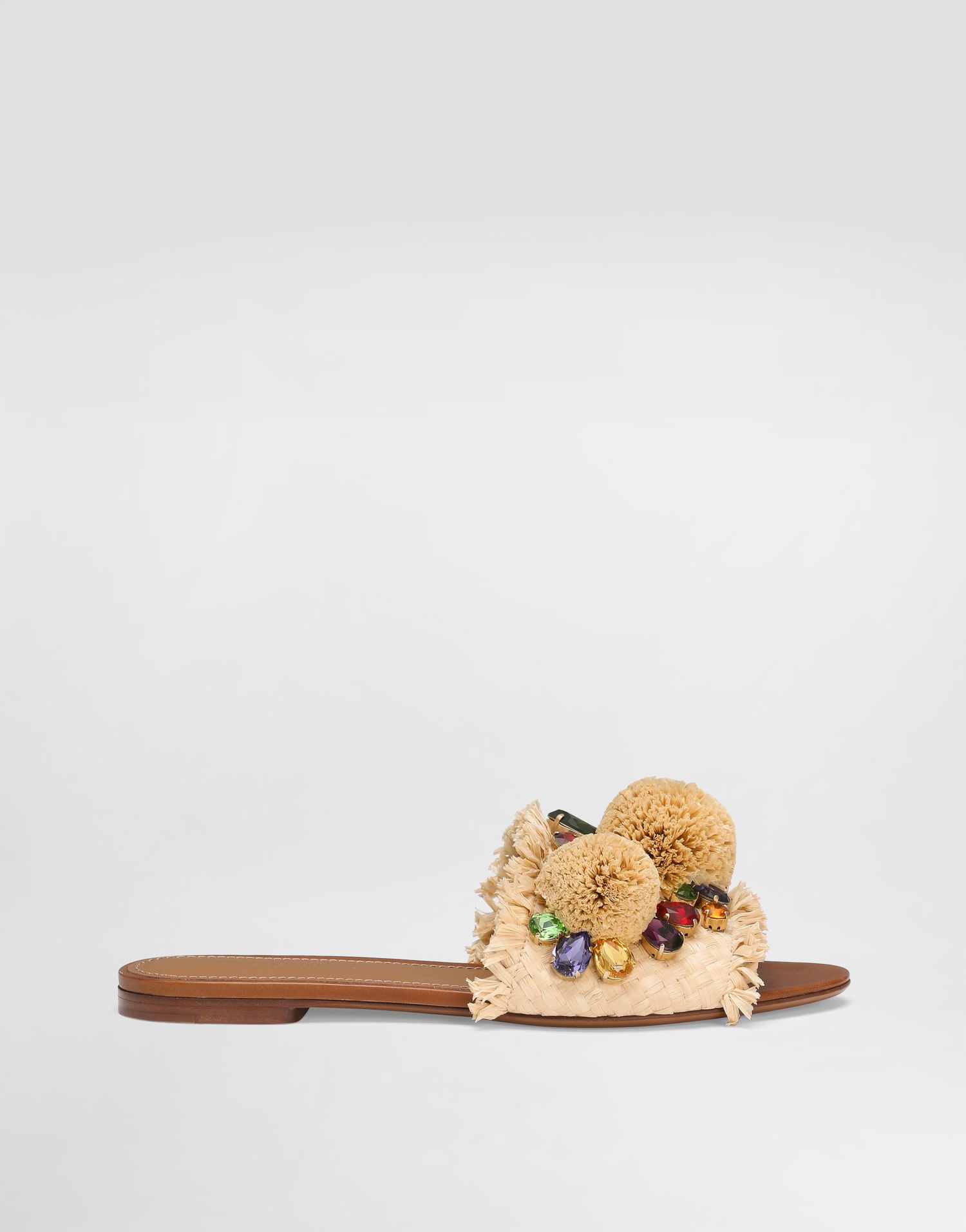 Аксесуари Dolce & Gabbana Dolce & Gabbana Braided Fringed Raffia Slide Sandals with Pompoms and Jewels бежевий | CQ0648AM4478B139, 0