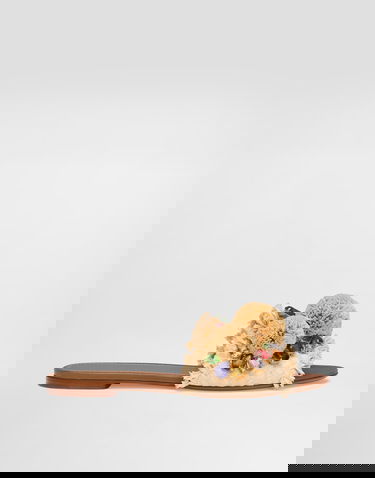 Аксесуари Dolce & Gabbana Dolce & Gabbana Braided Fringed Raffia Slide Sandals with Pompoms and Jewels бежевий | CQ0648AM4478B139, 0
